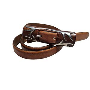 Claudio Orciani Genuine Leather Brown Belt Silver Tone‎ Buckle Handmade In Italy